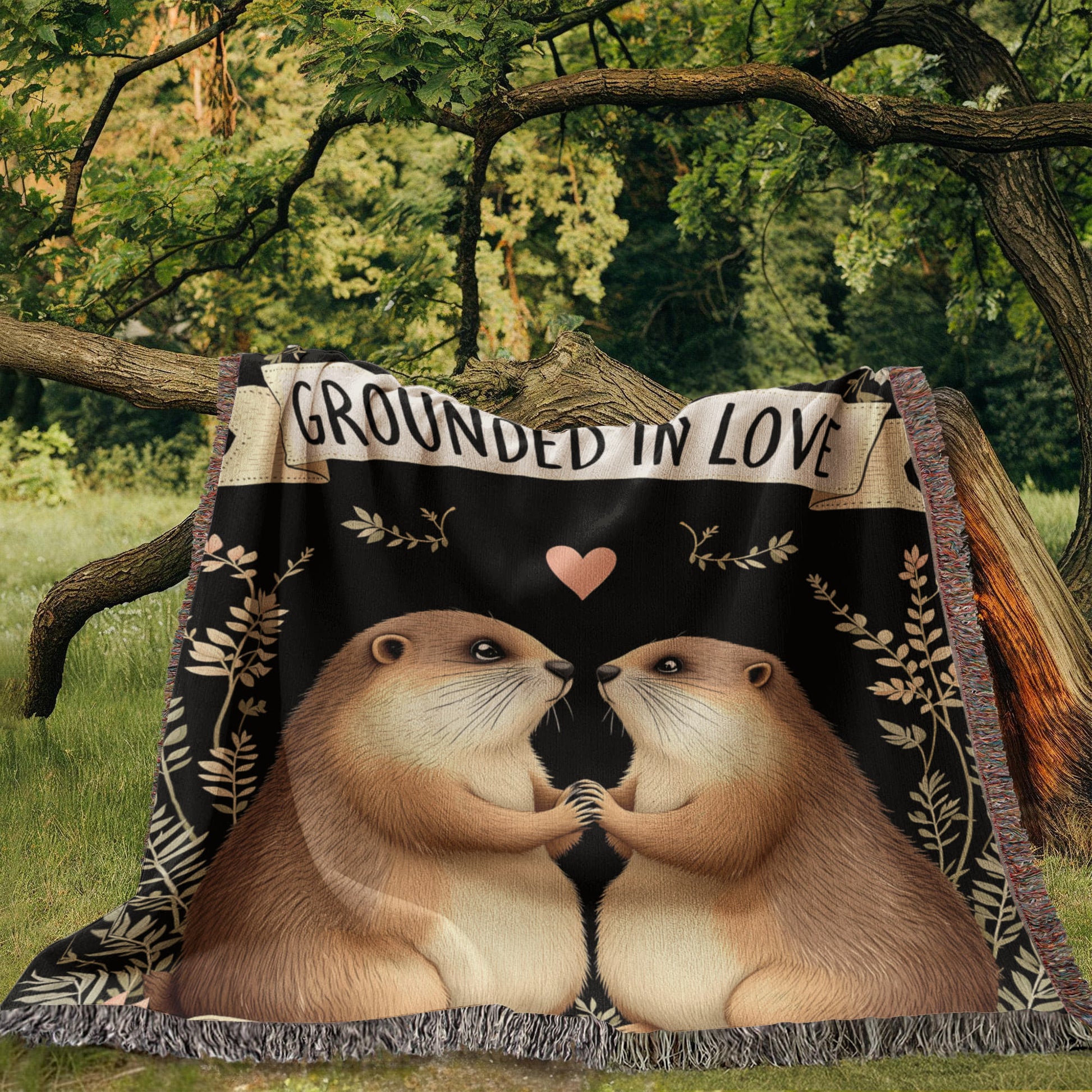 Groundhog Couple Woven Cotton Throw Blanket-[Heartfelt Family Gift]