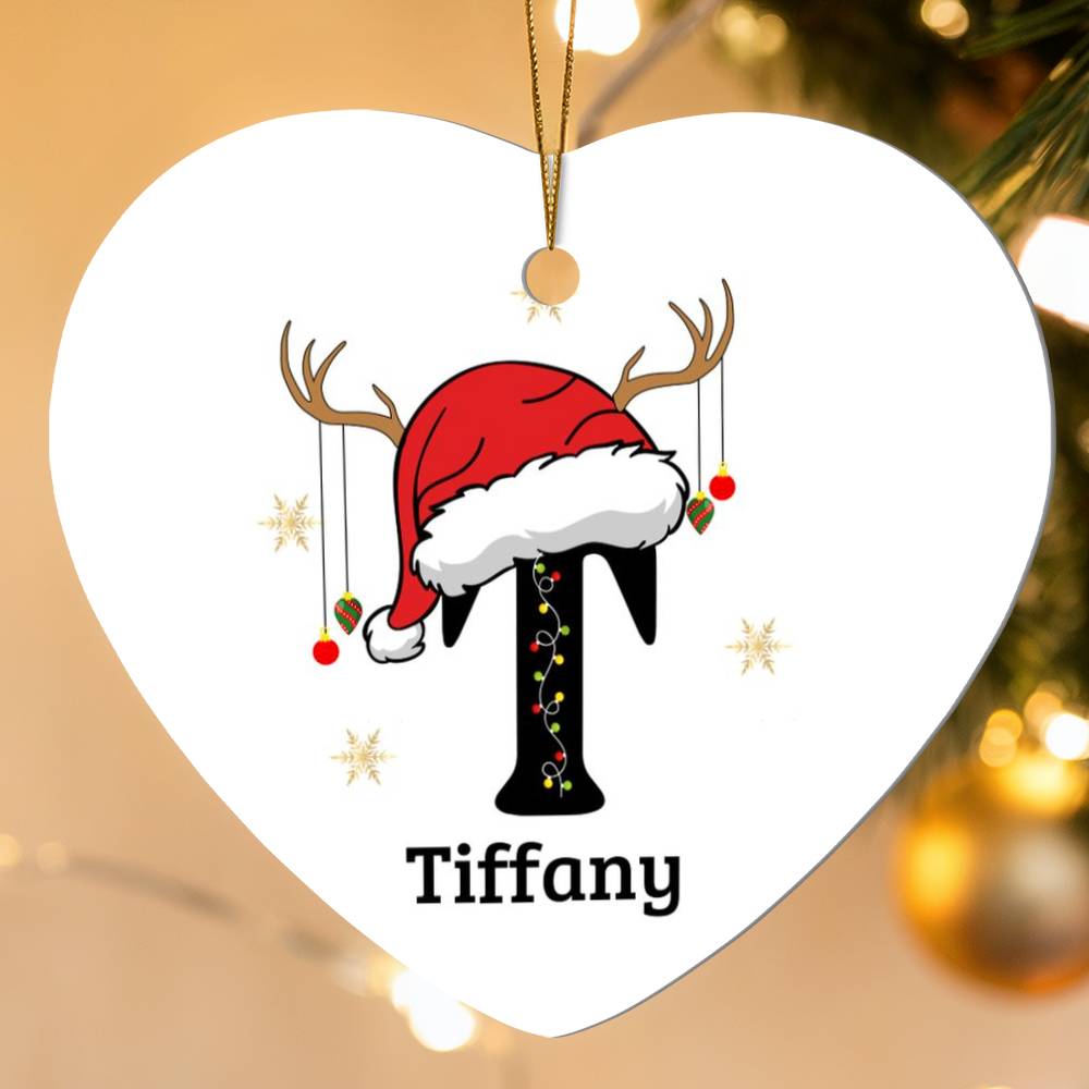 Santa Hat Initial Heart Ornament