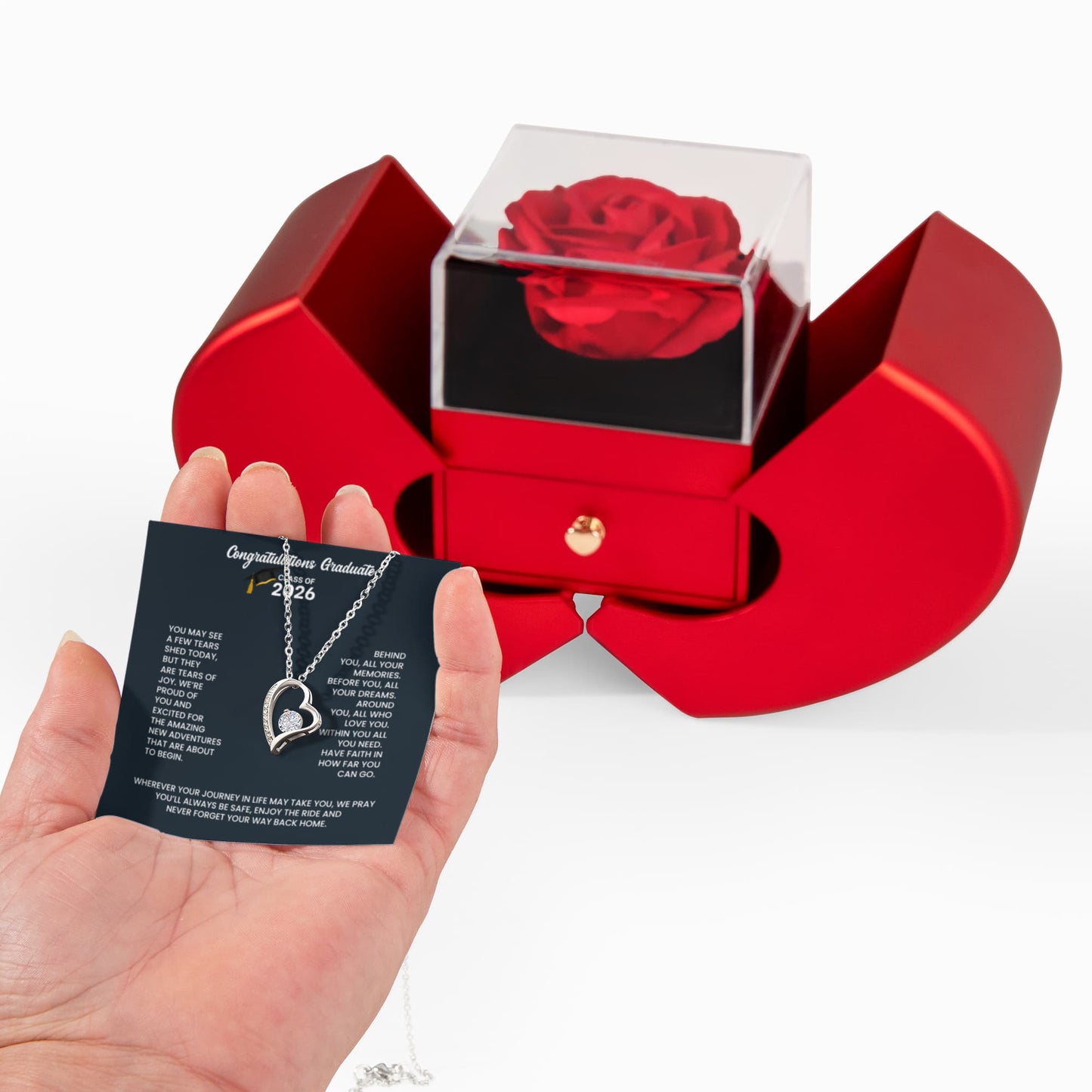 Class of 2026 Graduation Necklace Rose Box Gift Set