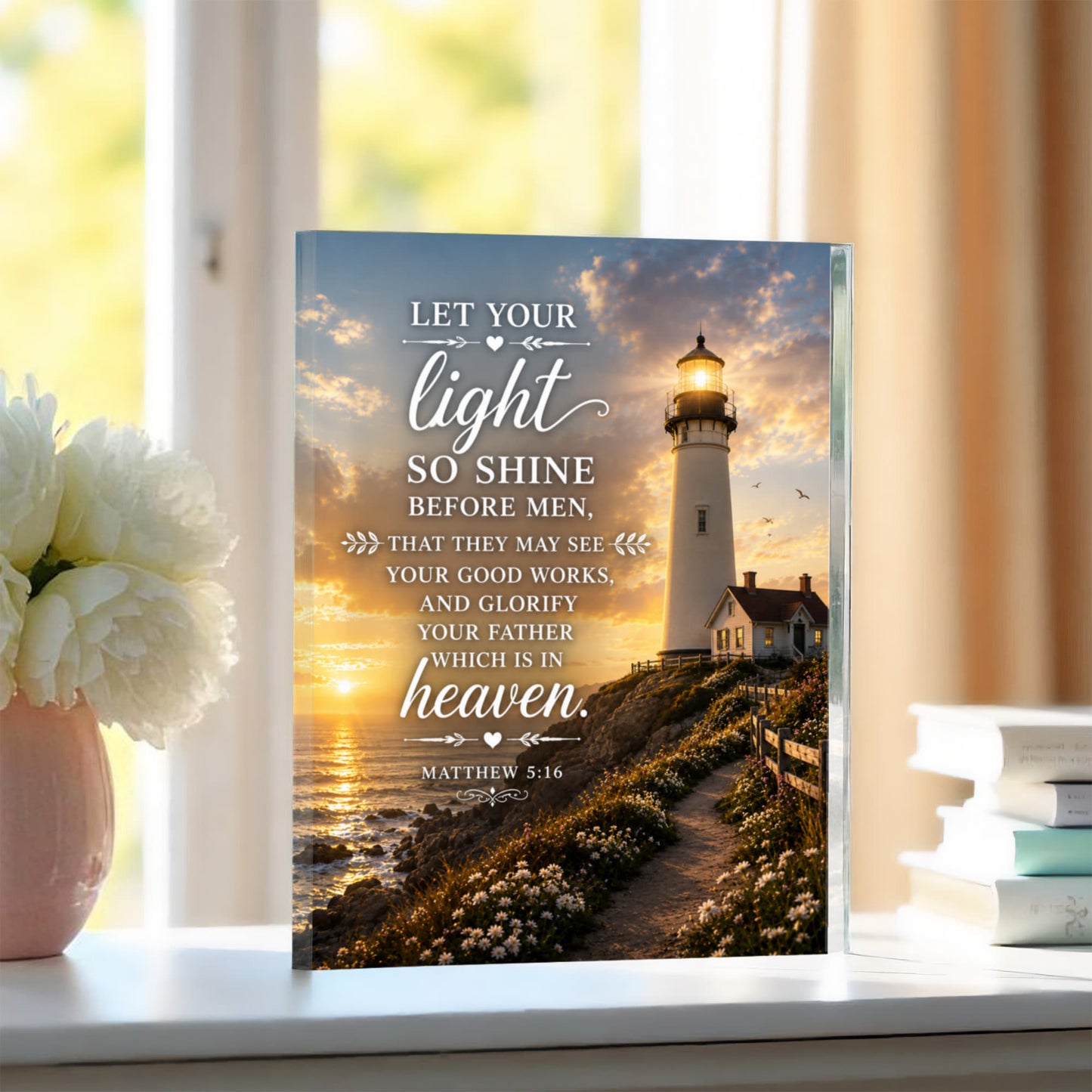 Let Your Light So Shine Plaque, Christian Decor, Matthew 5:15 Gift, Lighthouse Theme Acrylic Block, Gift for Baptism, Christmas