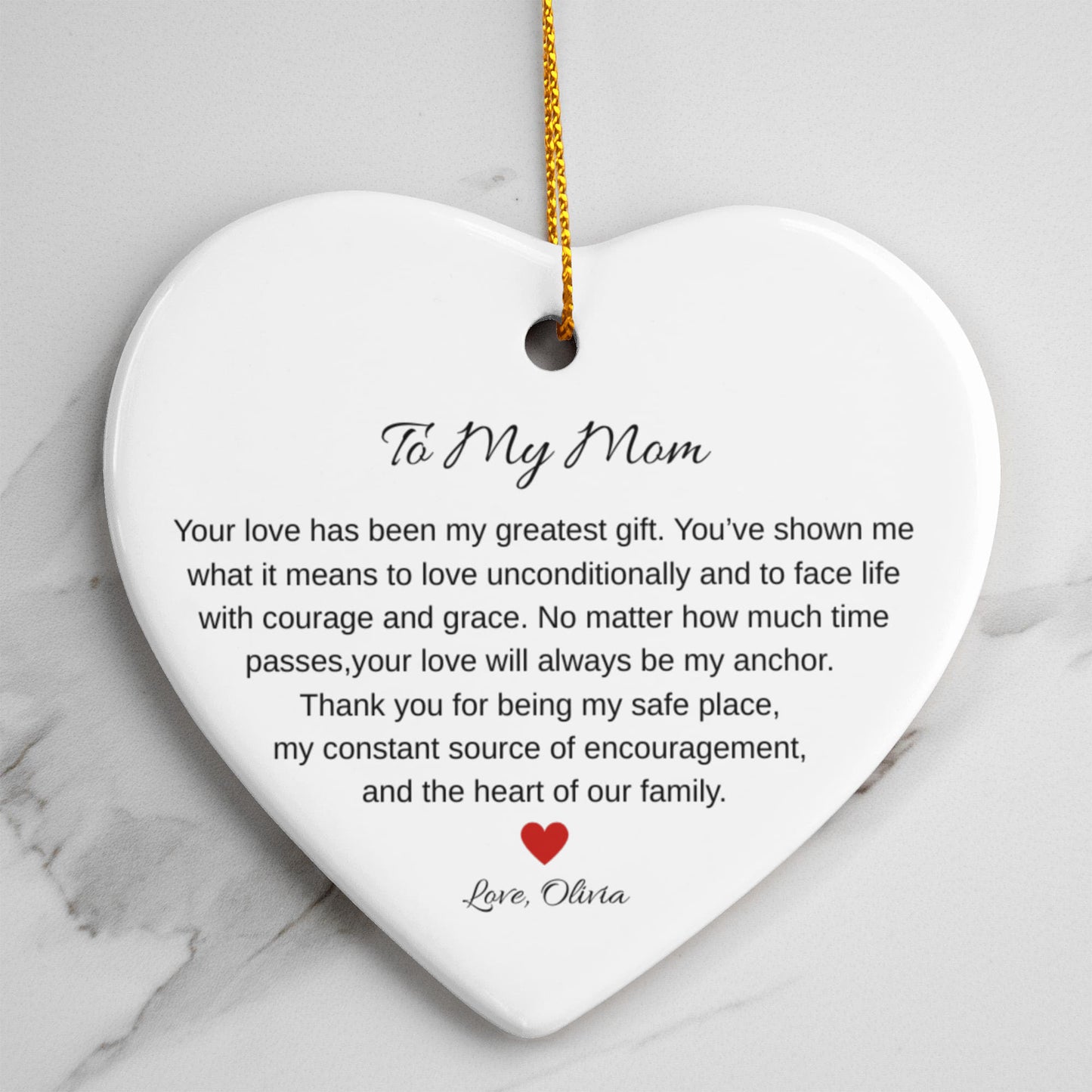 To My Mom Ceramic Heart Ornament