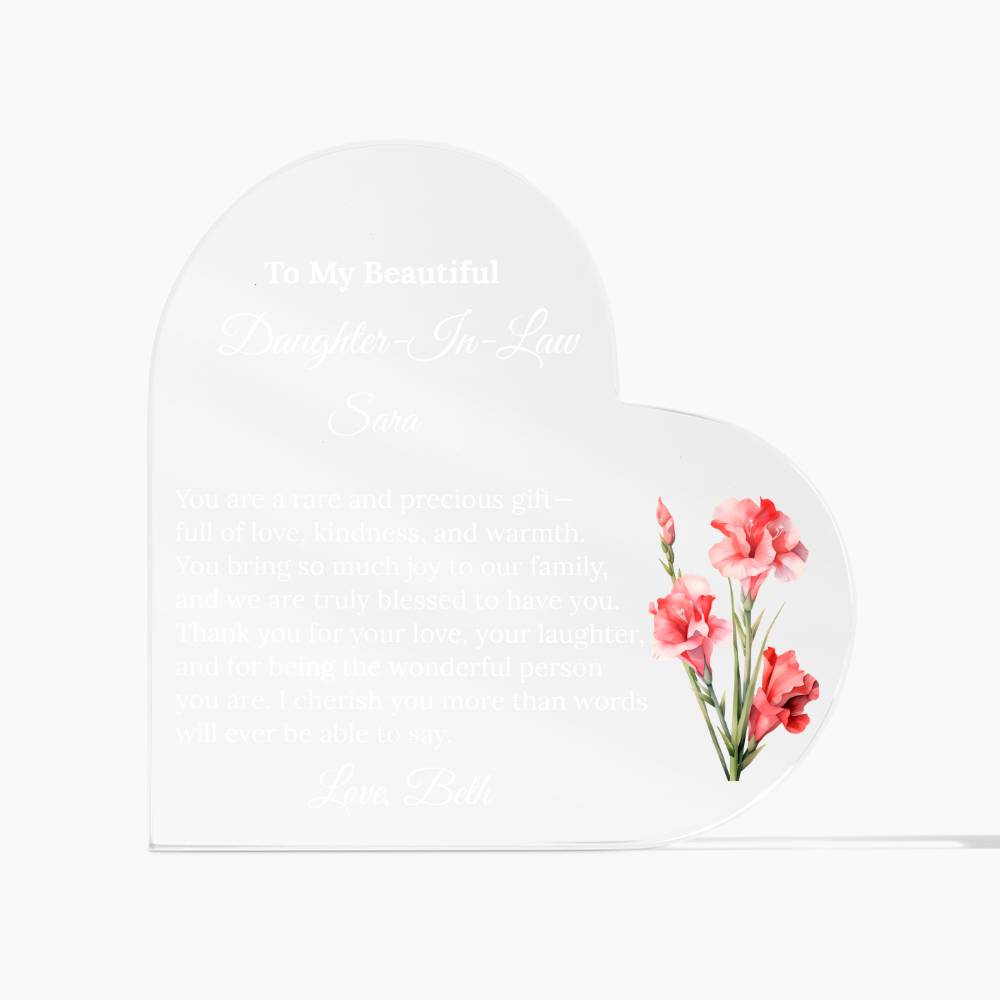 Personalized Daughter in Law Heart Plaque