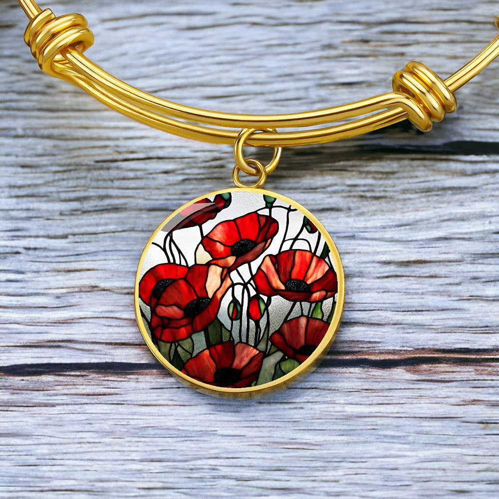 Red Poppy Flower Necklace or Bangle Bracelet with Optional Engraving-[Heartfelt Family Gift]