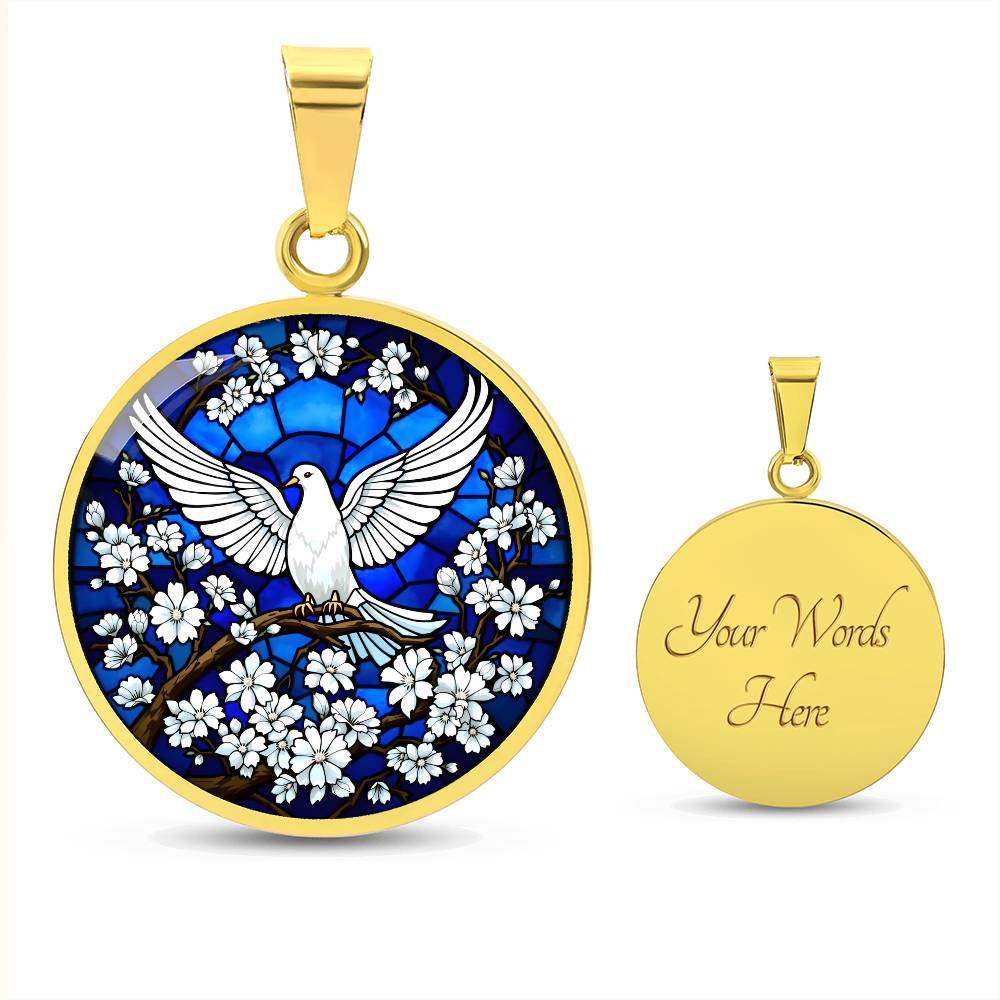 Holy Spirit Dove Engraved Pendant Necklace