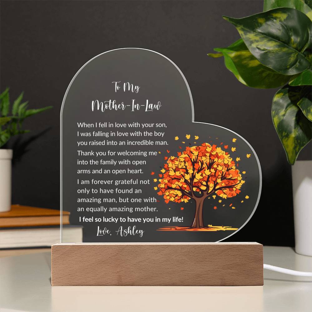 Mother In Law Acrylic Heart Plaque Gift