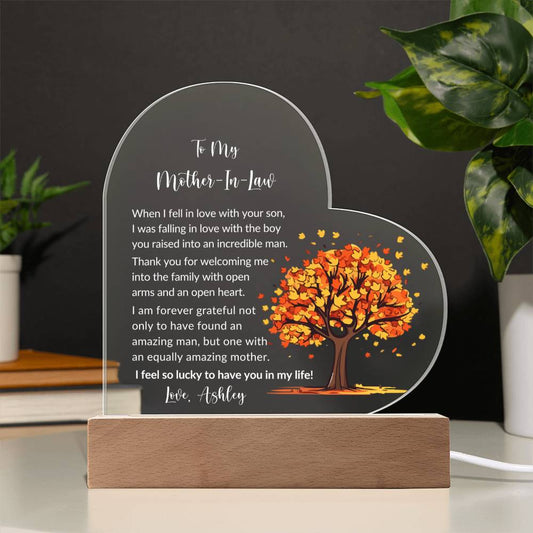 Mother In Law Acrylic Heart Plaque Gift