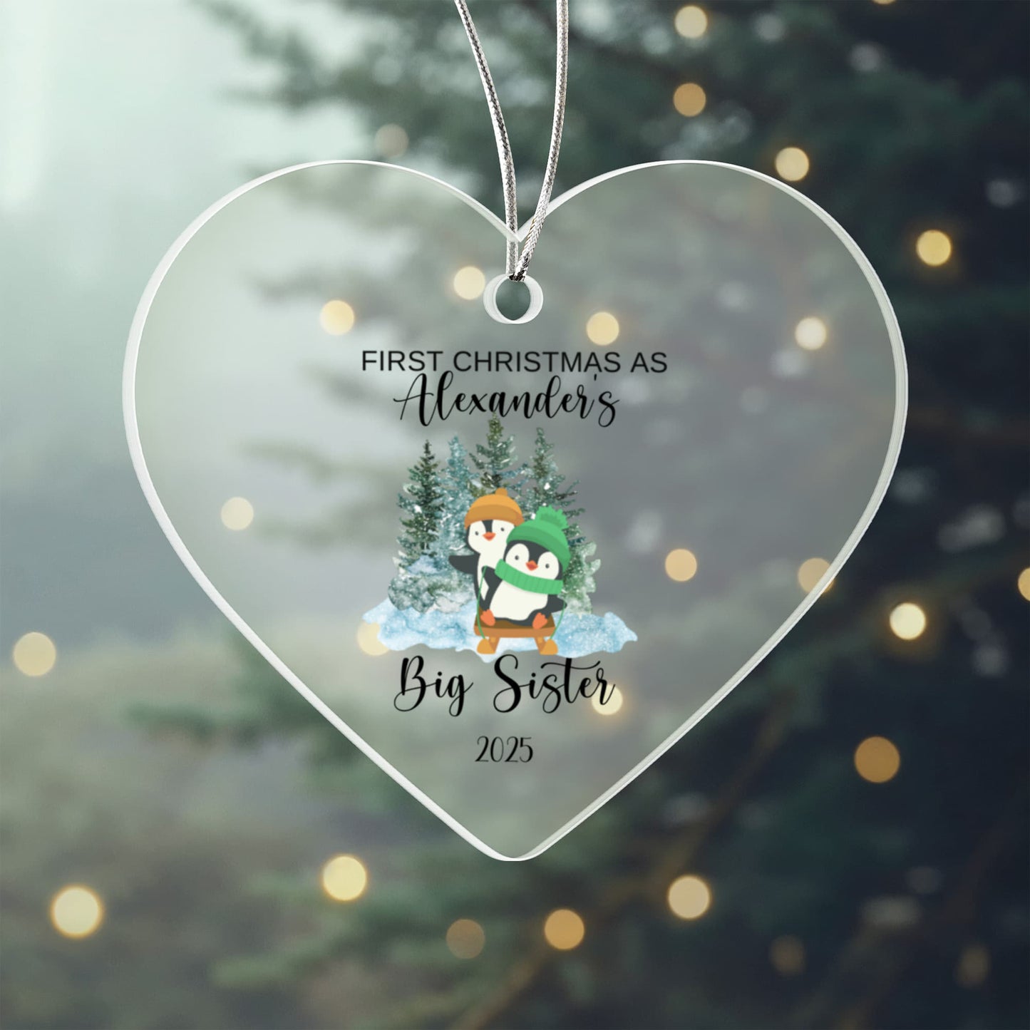 1st Christmas as Big SisterAcrylic Heart Ornament