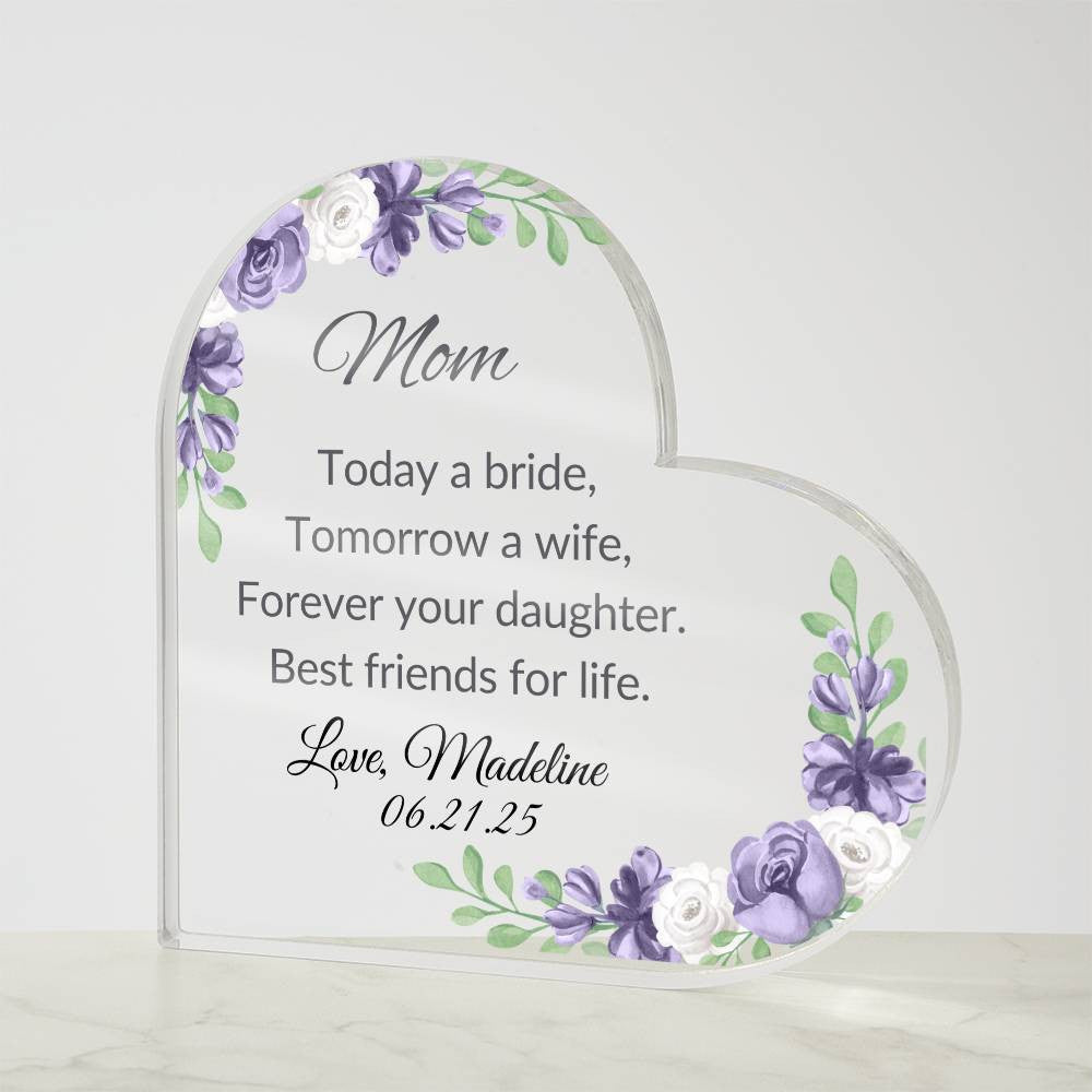 Mother of The Bride Acrylic Heart Plaque-[Heartfelt Family Gift]