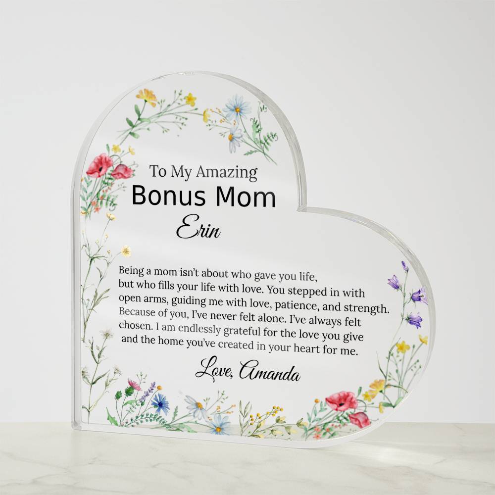 Personalized Bonus Mom Heart Plaque