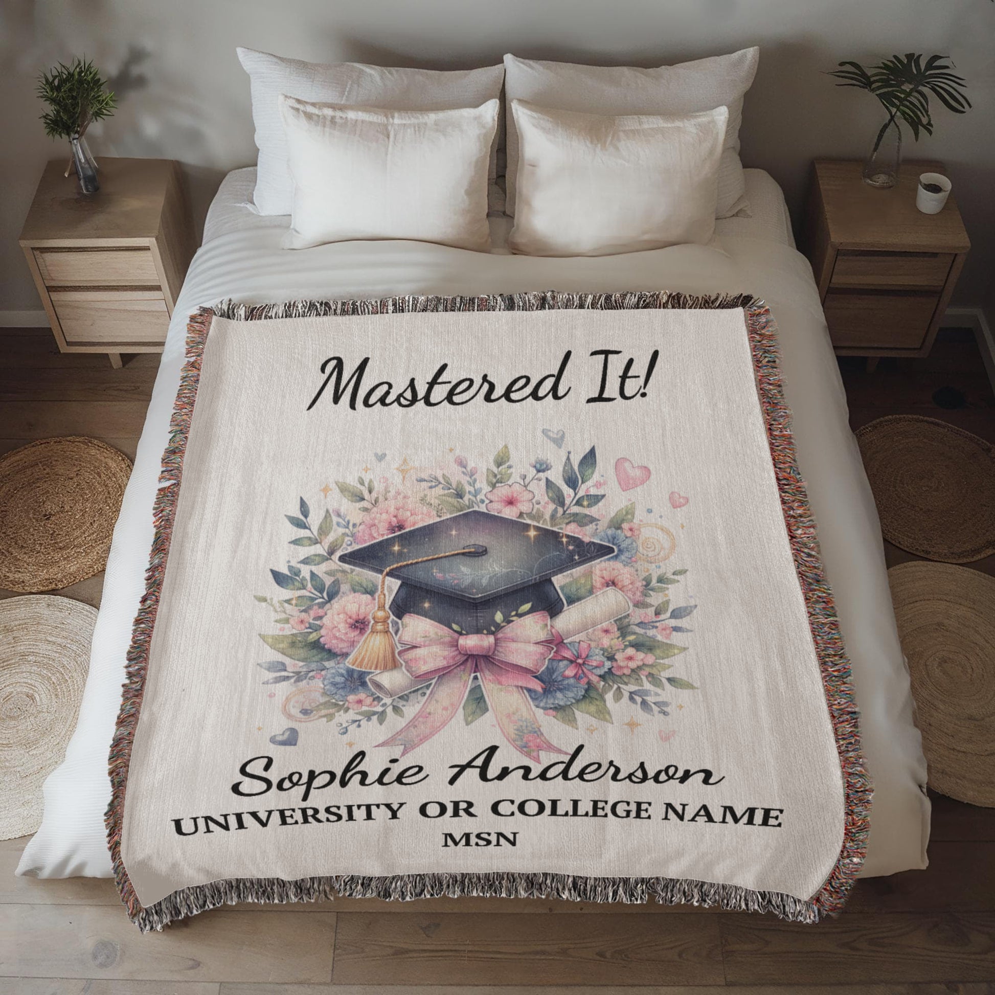 Personalized Masters Degree Woven Throw Blanket MSN MBA-[Heartfelt Family Gift]
