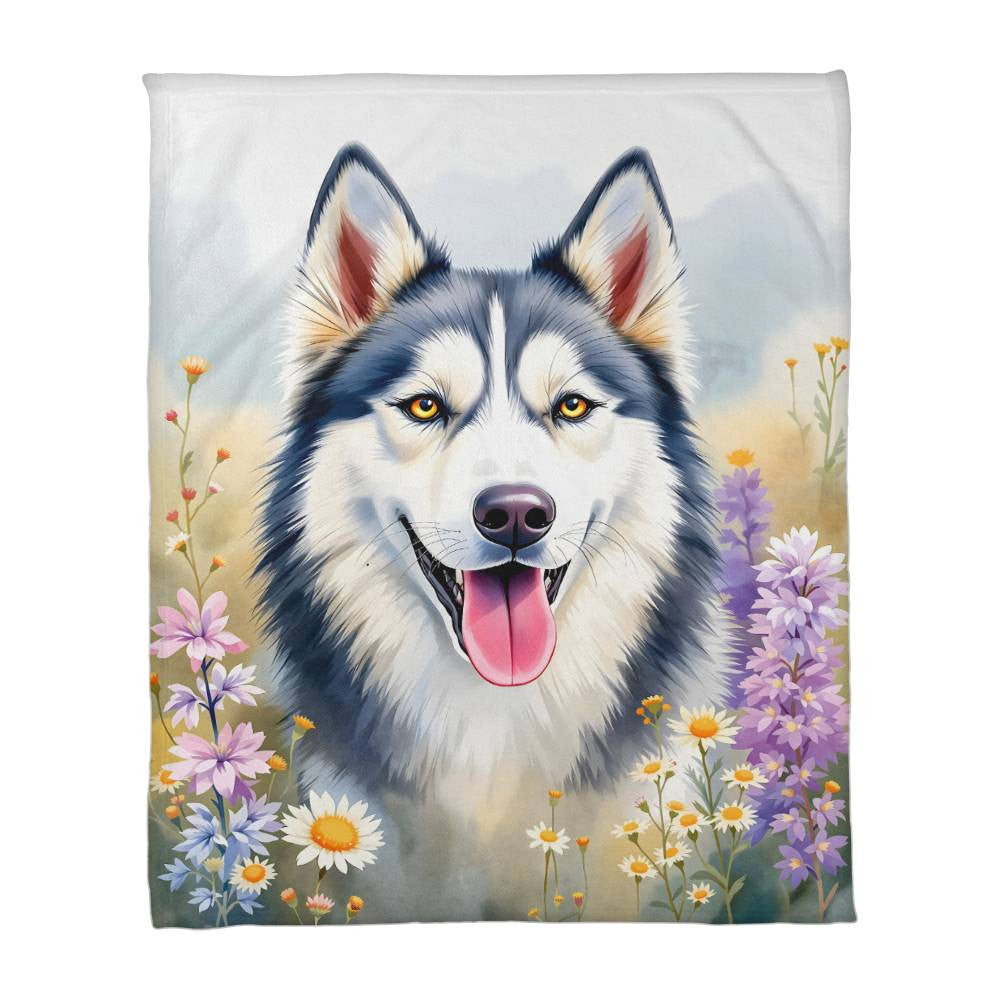 Husky Wildflower Floral Dog Blanket-[Heartfelt Family Gift]