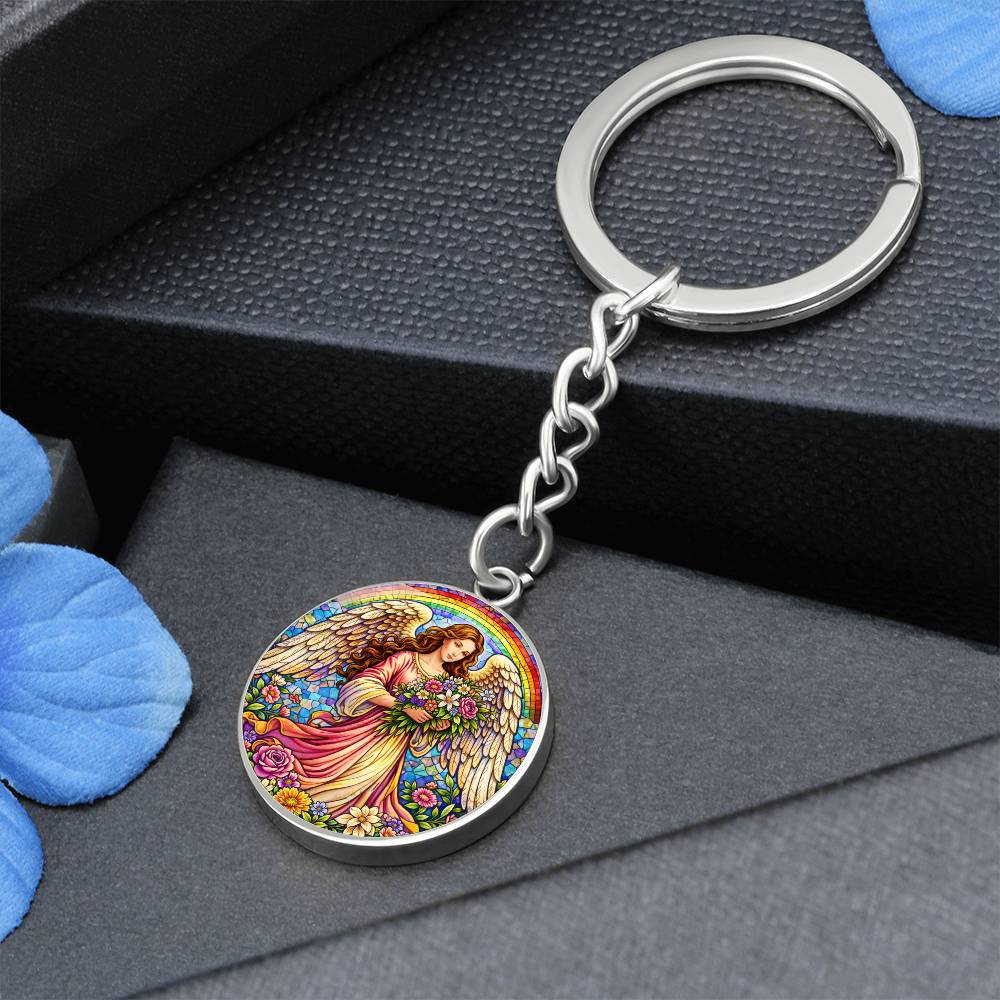 Floral Angel Personalized Engraved Necklace Bracelet or Keychain