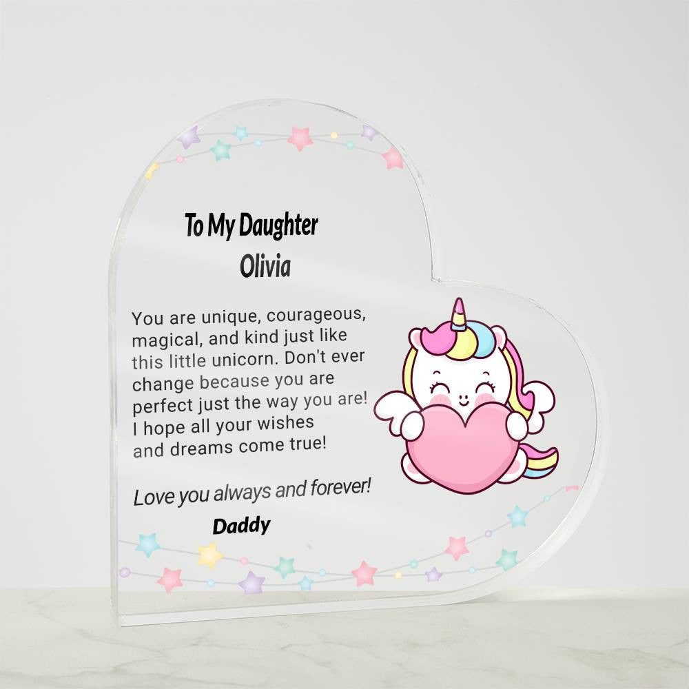 Daughter Unicorn Acrylic Heart Plaque-[Heartfelt Family Gift]