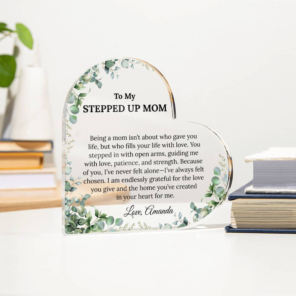 Personalized Stepped Up Mom Heart Plaque