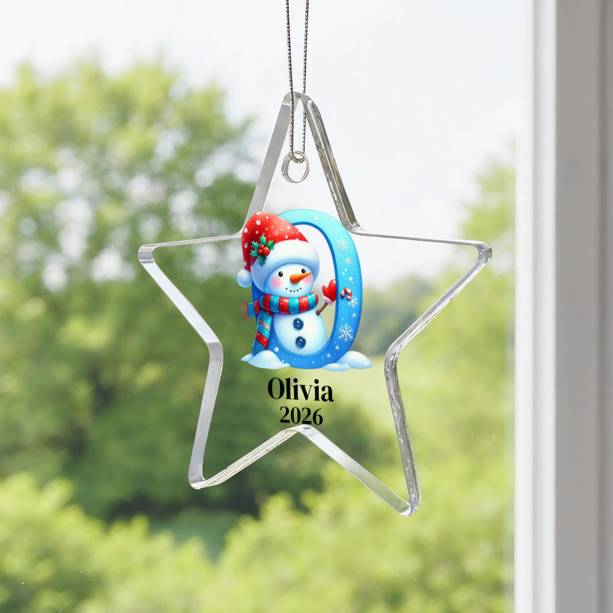 Snowman Initial Star Ornament