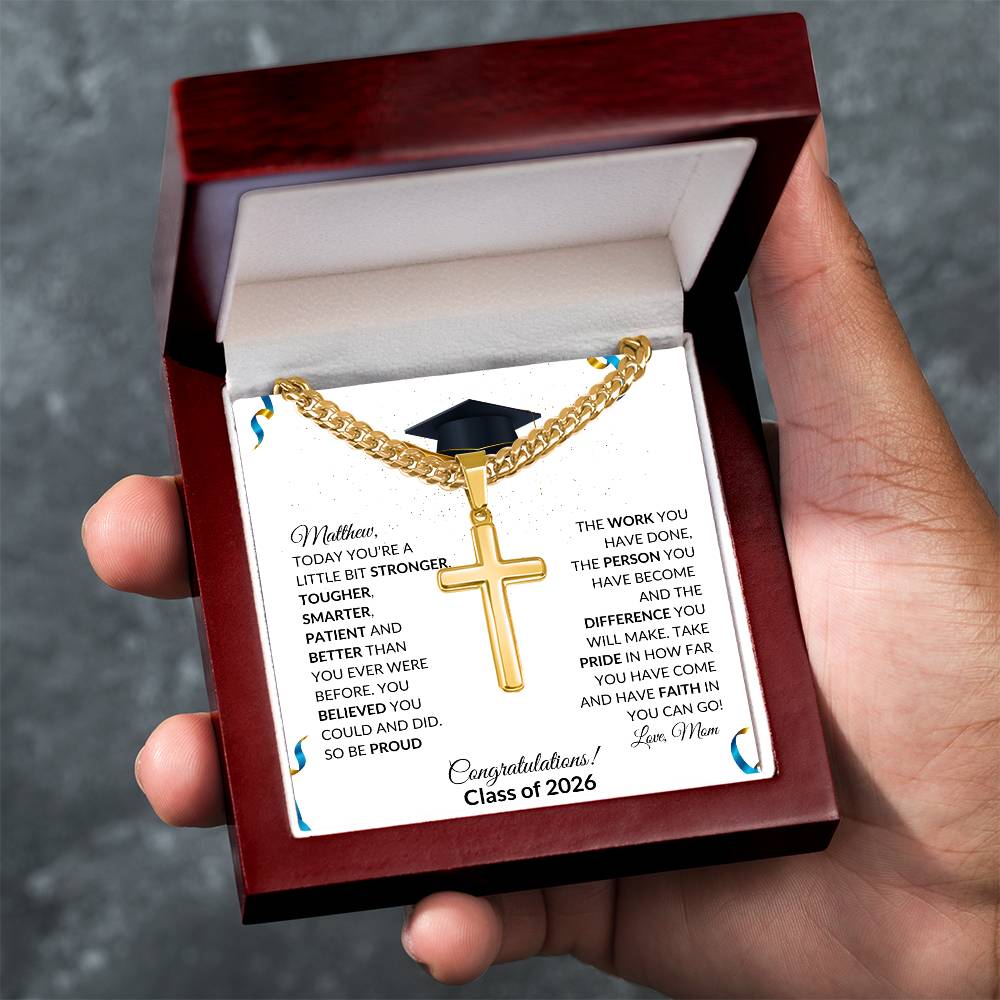 Graduation Cross Necklace Gift with Cuban Link Chain