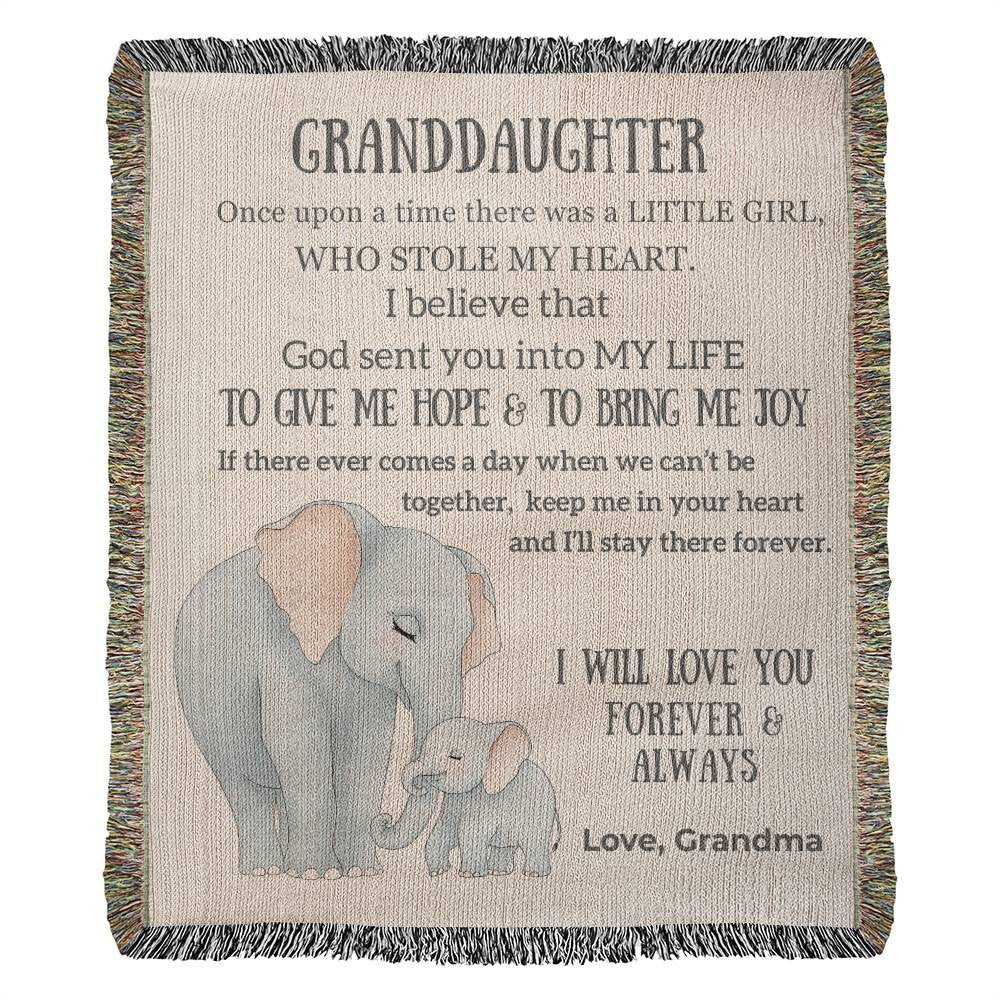 Granddaughter Baby Elephant Heirloom Artwork Woven Blanket-[Heartfelt Family Gift]
