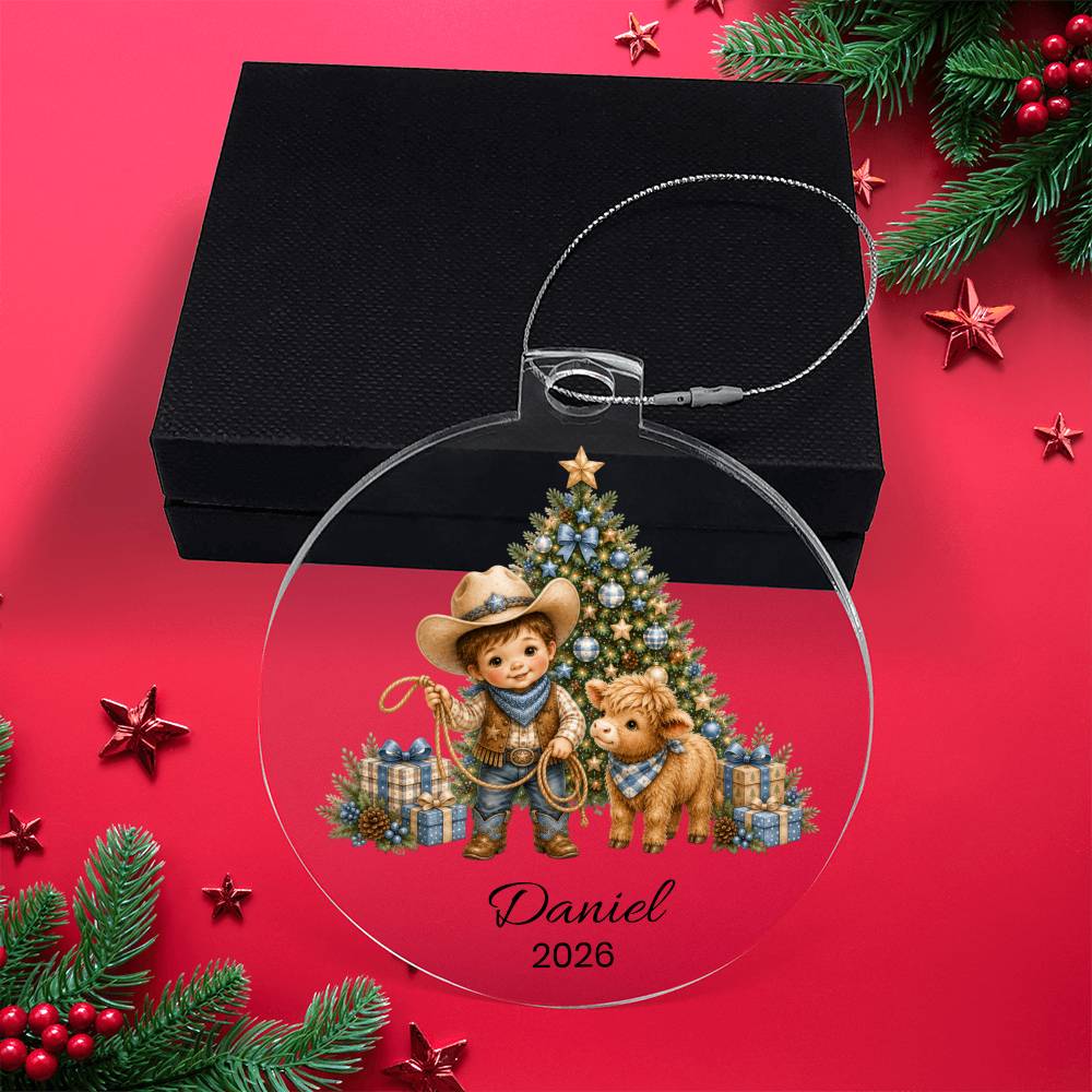 Highland Cow Cowboy Christmas Ornament