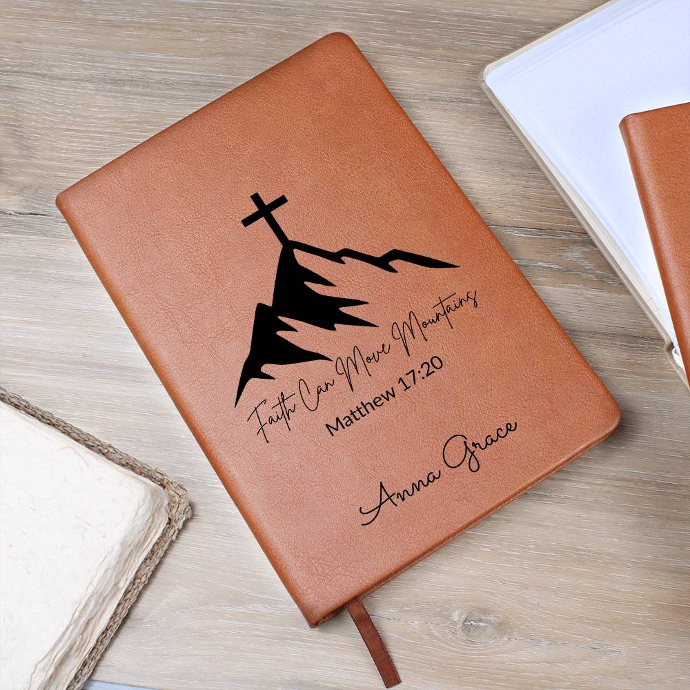 Personalized Bible Verse Journal, Faith Can Move Mountains Matthew 17:20, Christian Gift for Women, Custom Name Scripture Keepsake