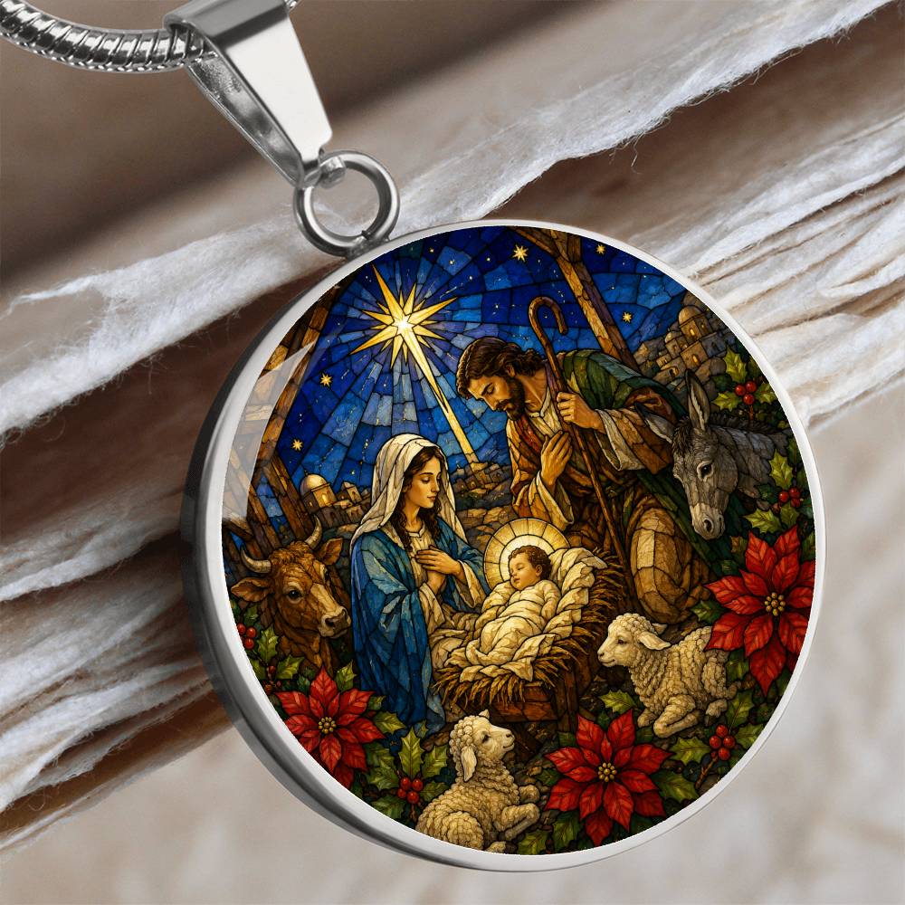 Nativity Scene Necklace, Religious Jewelry Gift, Personalized Christmas Pendant