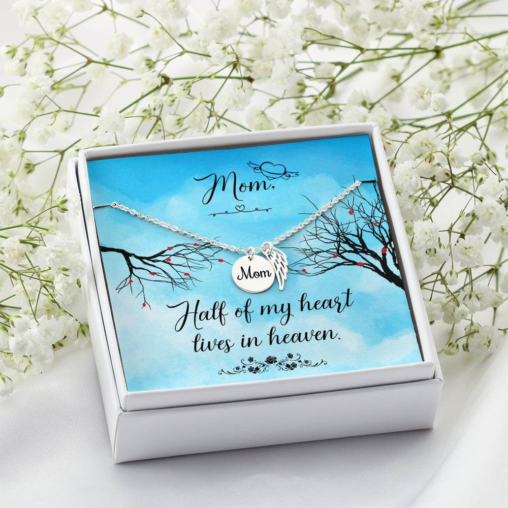 Mom Memorial Necklace Half of my Heart Lives in Heaven-[Heartfelt Family Gift]