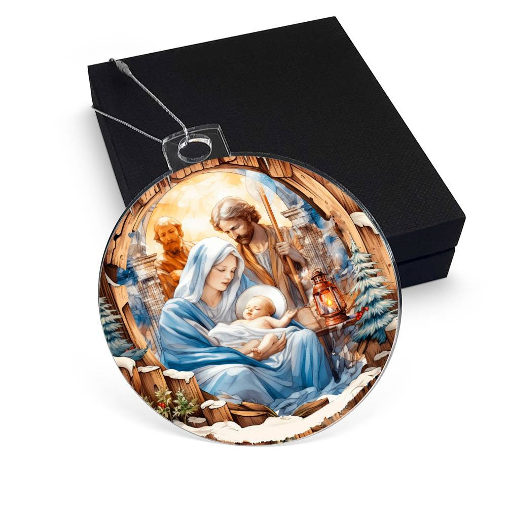 Baby Jesus in Manger Acrylic Christmas Ornament-[Heartfelt Family Gift]