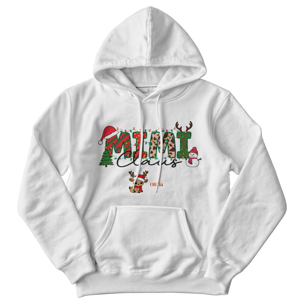 Personalized Mimi Claus Hooded Sweatshirt in Black or White-[Heartfelt Family Gift]