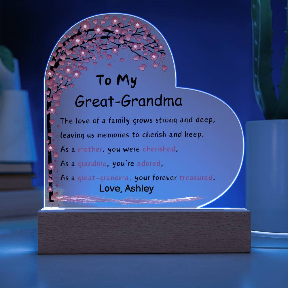 Great Grandma Acrylic Heart Plaque-[Heartfelt Family Gift]