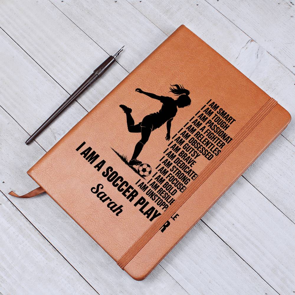 Personalized Soccer Player Affirmation Journal, Vegan Leather Cover, Empowering Gift, Custom Name, Motivation Notebook