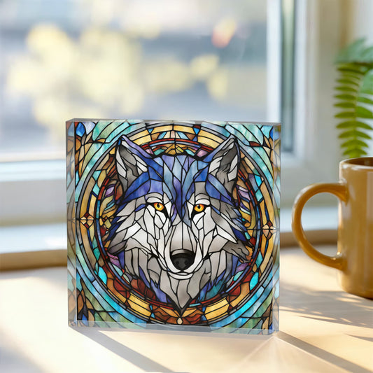 Wolf Stained Glass Style Acrylic Decor, Wolf Art Decor Piece, Nature Lover Gift, Stained Glass Wolf, Acrylic Art for Home