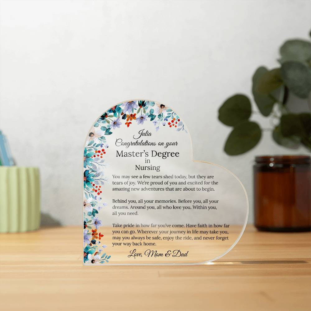 Personalized Master's Degree Heart Plaque