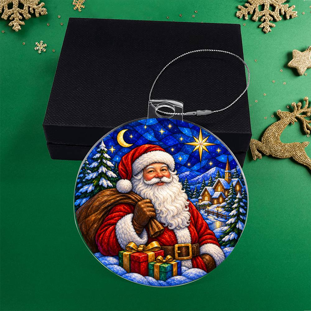 Santa Stained Glass Ornament