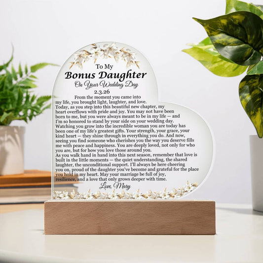 Bonus Daughter Acrylic Heart Plaque