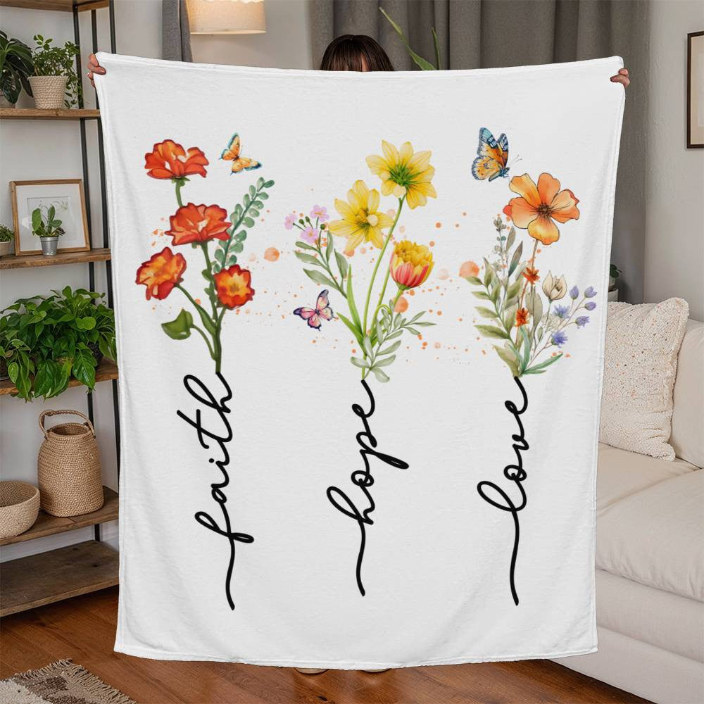 Faith Hope Love Jersey Fleece Blanket-[Heartfelt Family Gift]