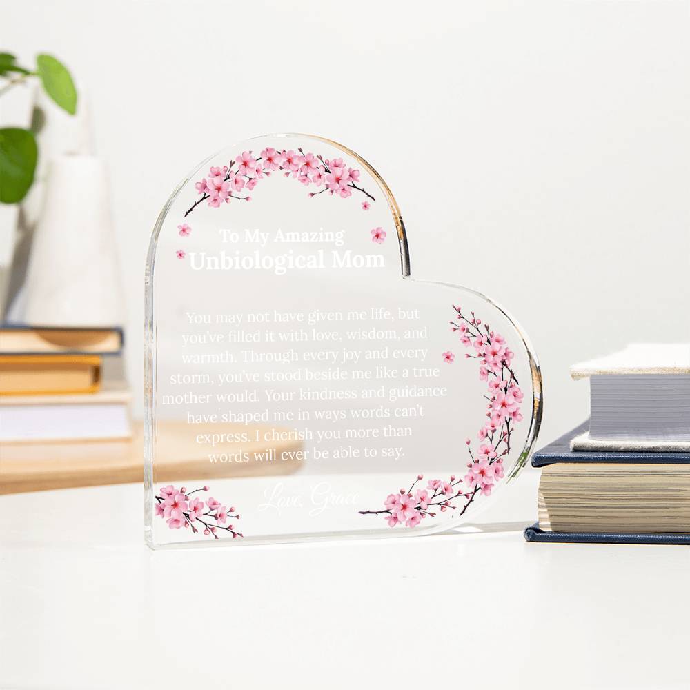Personalized Unbiological Mom Heart Plaque
