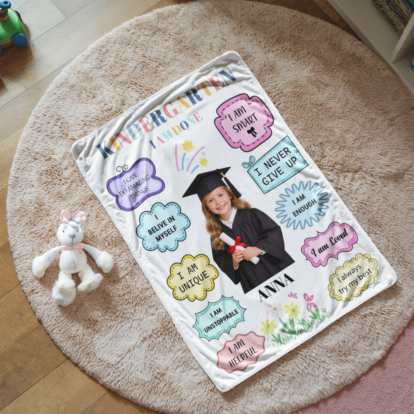 Personalized Kindergarten Graduation Photo Affirmation Blanket