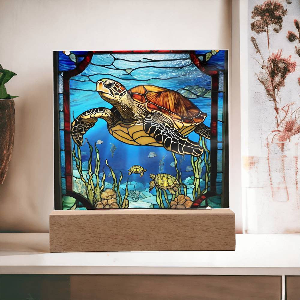 LED Stained Glass Sea Turtle Nightlight - Ocean Art for Beach House or Girls Room - Turtle Lover Gift-[Heartfelt Family Gift]