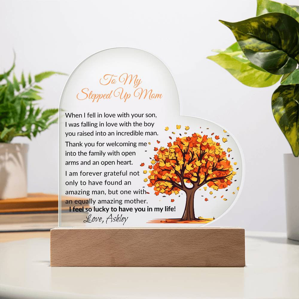 Stepped Up Mom Acrylic Heart Plaque Gift-[Heartfelt Family Gift]