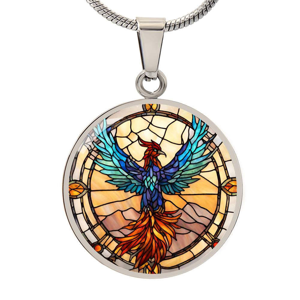 Rising Phoenix Round Pendant Necklace in Gold or silver-[Heartfelt Family Gift]