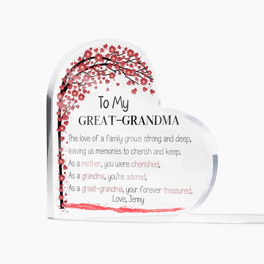 Mother's Day Gift for Great-grandma, Grammy Gift, Heart Acrylic Plaque