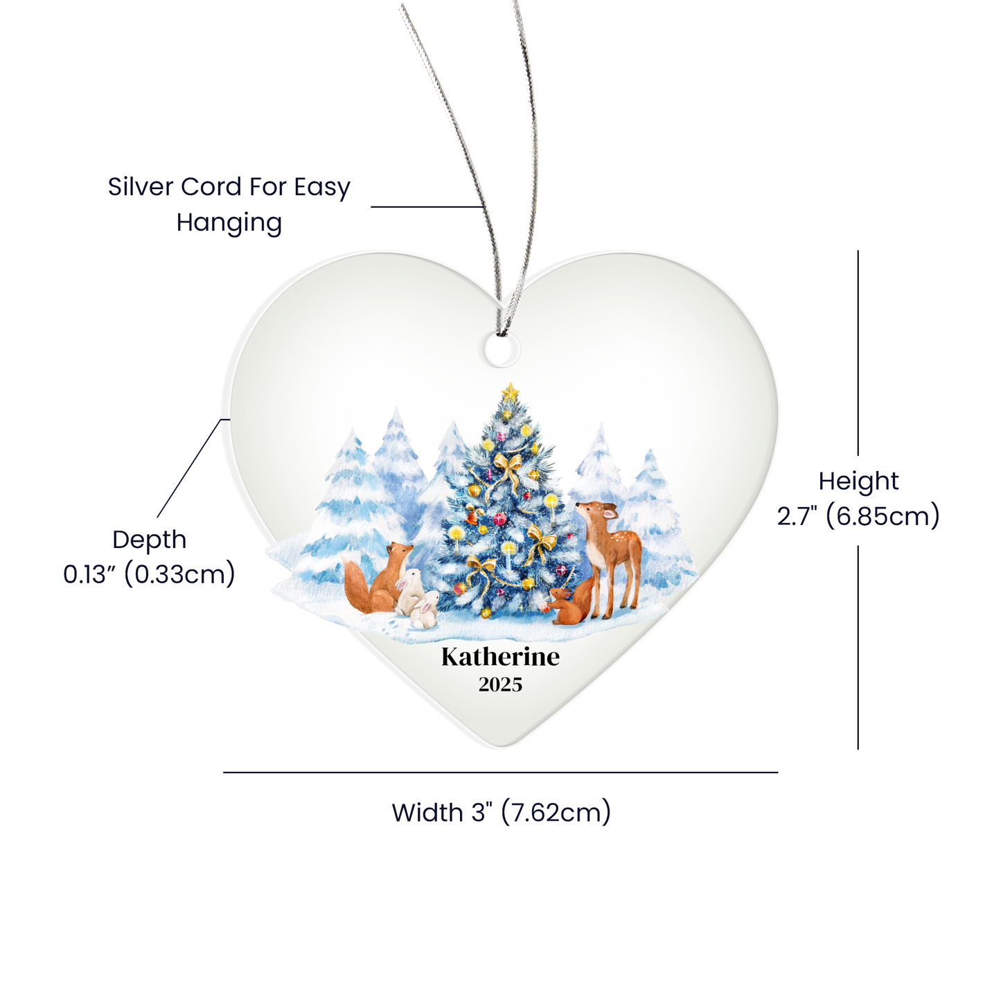 Personalized Woodland Animals Acrylic Heart Ornament