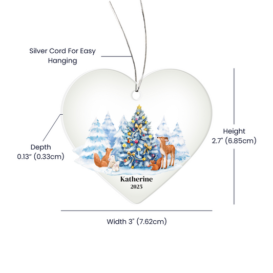 Personalized Woodland Animals Acrylic Heart Ornament