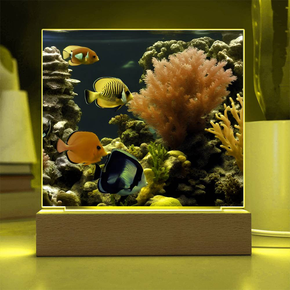 Coral Reef Salt Water Fish Virtual Aquarium Desk Decor Plaque-[Heartfelt Family Gift]
