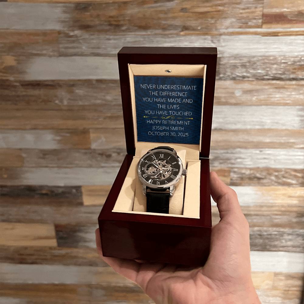 Personalized Retirement Men's Mechanical Watch with LED Gift Box