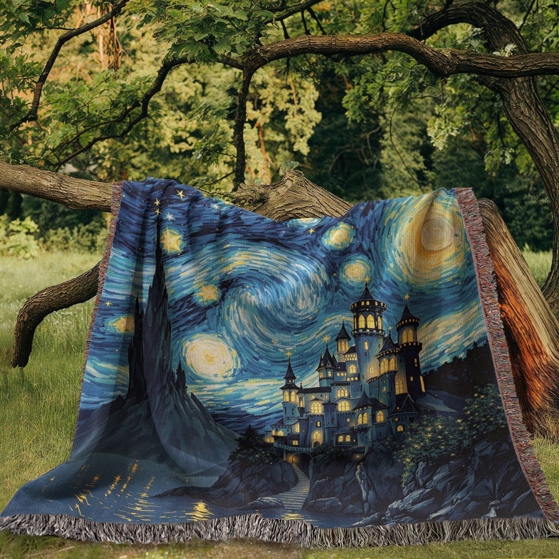 Mystical Castle Woven Cotton Throw-[Heartfelt Family Gift]