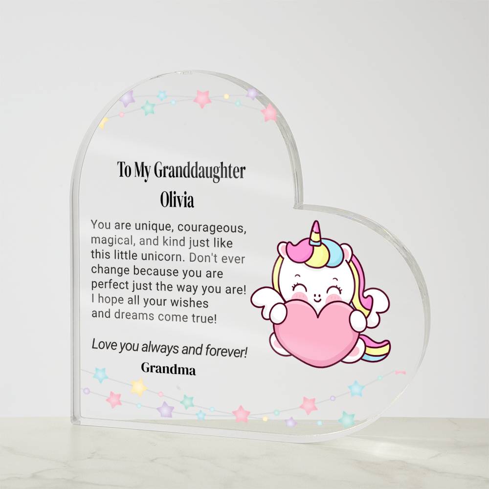 Daughter Unicorn Acrylic Heart Plaque