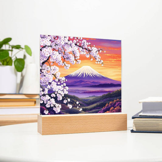 Cherry Blossom Mountainscape Lighted Nightlight Plaque