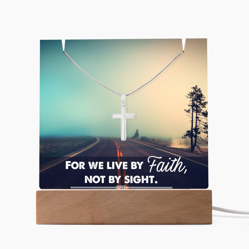 For We Live by Faith Religious Plaque & Cross Gift Set-[Heartfelt Family Gift]