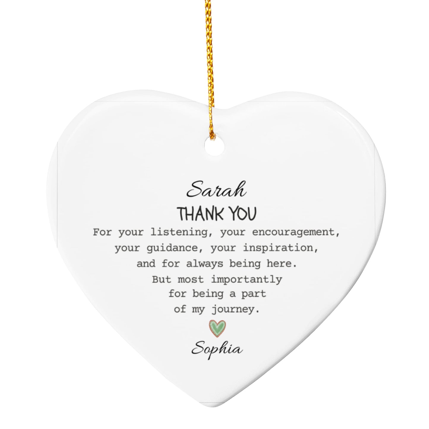 Thank You Gift for Friend Ceramic Heart Ornament