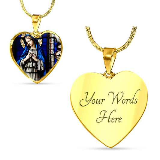 Mother Mary Heart Necklace with Engraving-[Heartfelt Family Gift]